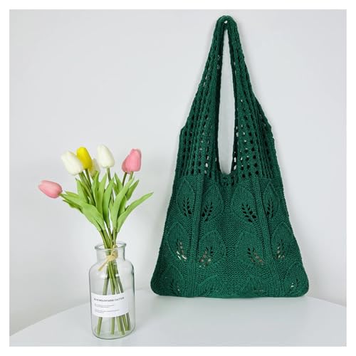 RRYPBOVG Häkeltasche Gestrickte Handtaschen Strandtaschen Leichte Studenten Schulter Casual Tote Weiblichen Stil Einkaufs Gewebte Taschen for Frauen Mädchen(Green) von RRYPBOVG