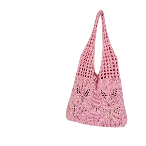 RRYPBOVG Häkeltasche Gestrickte Handtaschen Strandtaschen Leichte Studenten Schulter Casual Tote Weiblichen Stil Einkaufs Gewebte Taschen for Frauen Mädchen(Pink) von RRYPBOVG