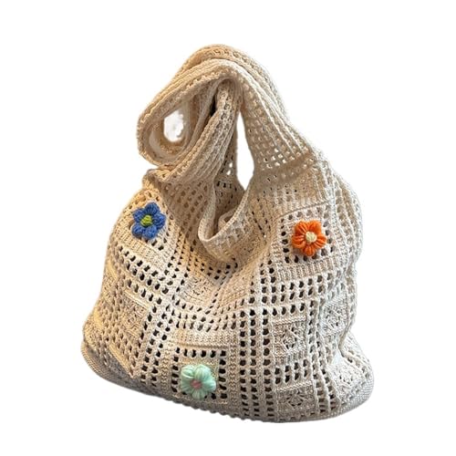 RRYPBOVG Häkeltasche Gestrickte Handtaschen mit Blumenmuster for Damen, große Kapazität, Tragetaschen for Damen, Sommer-Strandtasche, Geldbörsen, hohl gewebte Umhängetaschen von RRYPBOVG