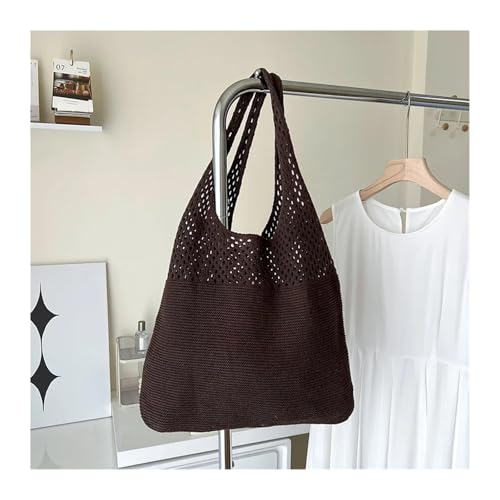 RRYPBOVG Häkeltasche Sommer Strand Party Tasche Geldbörse Shopper Tote Satchel Weibliche Vintage Ausgehöhlte Gestrickte Handtasche Frauen Schulter Tasche(Darkbrown) von RRYPBOVG