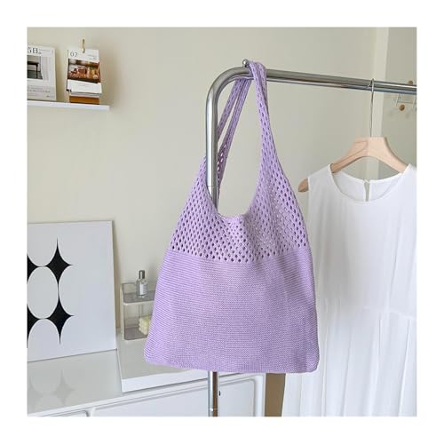 RRYPBOVG Häkeltasche Sommer Strand Party Tasche Geldbörse Shopper Tote Satchel Weibliche Vintage Ausgehöhlte Gestrickte Handtasche Frauen Schulter Tasche(Taro) von RRYPBOVG