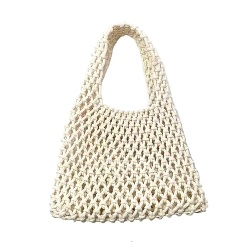 RRYPBOVG Häkeltasche Strand hohle Handtasche for Frauen Stroh Seil aushöhlen handgewebte Einkaufstasche stricken Handtasche Geldbörsen Taschen for Frauen(Ivory) von RRYPBOVG