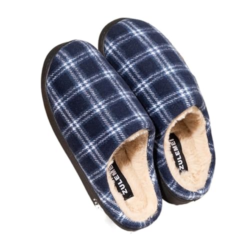 RRYPBOVG Hausschuhe Gestreifte warme Hausschuhe for Herren, gemütliche rutschfeste Baumwoll-Mops for Paare, Winter, weiche Schuhe for das Schlafzimmer zu Hause(Blue,46-47) von RRYPBOVG