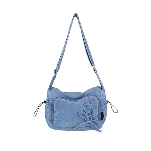RRYPBOVG Jeans Tasche Damen Blue Denim Messenger Bags Damen Umhängetaschen Stoff Schultertaschen Freizeit Schulranzen(Blue) von RRYPBOVG
