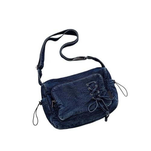 RRYPBOVG Jeans Tasche Damen Blue Denim Messenger Bags Damen Umhängetaschen Stoff Schultertaschen Freizeit Schulranzen(DEEP BLUE) von RRYPBOVG
