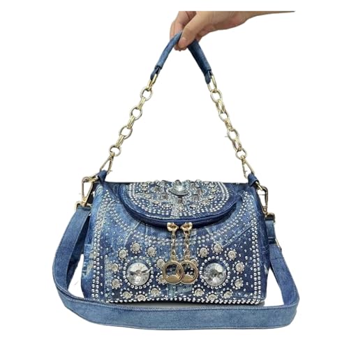 RRYPBOVG Jeans Tasche Damen Damen Diamond Elegante Handtasche Mini Flap Denim Schultertasche von RRYPBOVG
