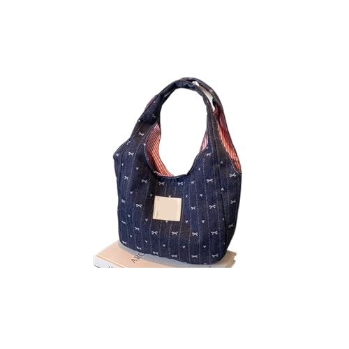 RRYPBOVG Jeans Tasche Damen Denim Bucket Bag Süße Bowknot Bow Handtasche Pendeln Freizeit Handgelenktasche(Dark Blue) von RRYPBOVG