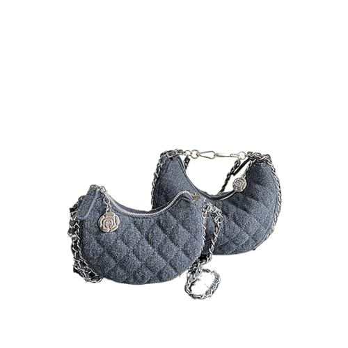 RRYPBOVG Jeans Tasche Damen Denim Damen Handtaschen Ketten Umhängetaschen for Frauen Halbmond Canvas Schultertasche Geldbörsen Tote Clutch(Blue,22x6x12cm) von RRYPBOVG