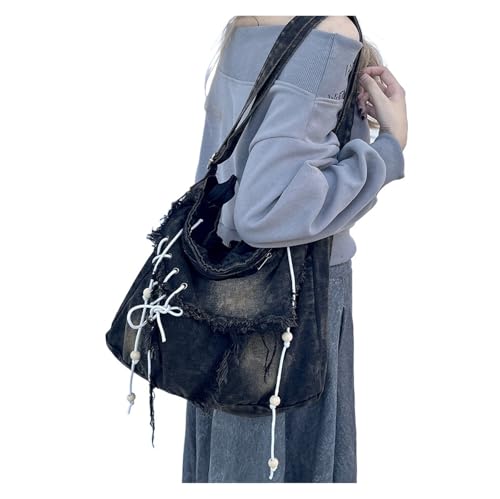 RRYPBOVG Jeans Tasche Damen Denim Jeans Casual Totes for Frauen Schulter Taschen Weiche Student Große Kapazität Weibliche Handtaschen(Black) von RRYPBOVG