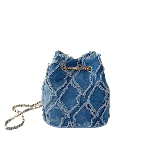 RRYPBOVG Jeans Tasche Damen Karierte Vintage-Umhängetasche aus Denim mit Zugseil for Öffnen und Schließen, geeignet for die tägliche Reise von Frauen(Blue) von RRYPBOVG
