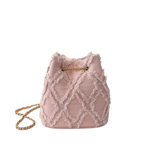 RRYPBOVG Jeans Tasche Damen Karierte Vintage-Umhängetasche aus Denim mit Zugseil for Öffnen und Schließen, geeignet for die tägliche Reise von Frauen(Pink) von RRYPBOVG