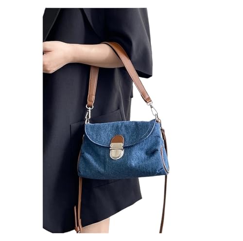 RRYPBOVG Jeans Tasche Damen Retro Denim Damen Umhängetasche Weiche Canvas Umhängetaschen Schloss Weibliche Tragetasche Unterarmtasche von RRYPBOVG