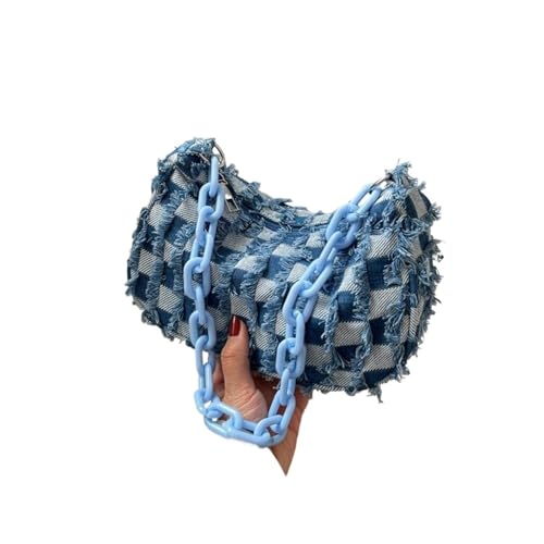 RRYPBOVG Jeans Tasche Damen Vintage Damen Casual Schultertasche Plaid Muster Denim Clutch Unterarmtasche Freizeit Handtaschen von RRYPBOVG