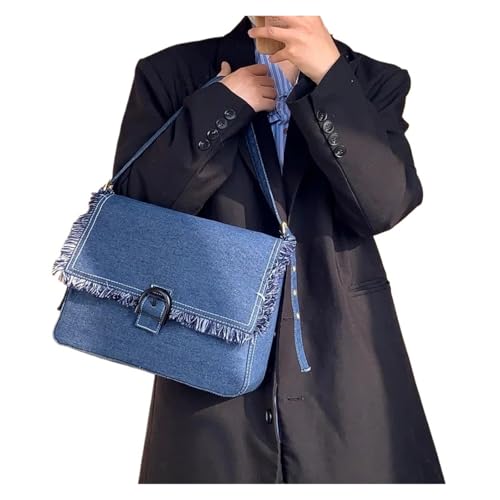 RRYPBOVG Jeans Tasche Damen Vintage Denim Umhängetasche mit Retro-Klappe, Damen Unterarmtasche, Handtasche verstellbarem Riemen von RRYPBOVG