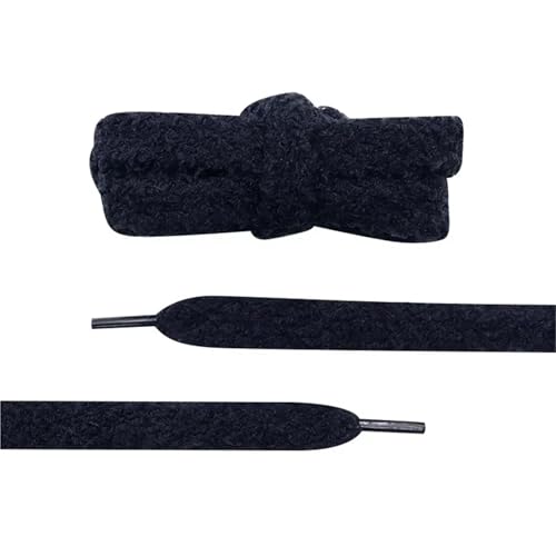 RRYPBOVG Schnürsenkel 2 Paar 15 mm breite, flache Schnürsenkel aus Plüschtuch, großes, fettes, flauschiges Design, perfekt for Damen-Freizeitschuhe(Black,90cm) von RRYPBOVG