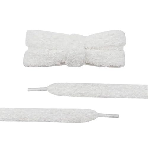 RRYPBOVG Schnürsenkel 2 Paar 15 mm breite, flache Schnürsenkel aus Plüschtuch, großes, fettes, flauschiges Design, perfekt for Damen-Freizeitschuhe(White,100cm) von RRYPBOVG