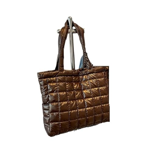 RRYPBOVG Taschen Damen Puffer Baumwoll-Einkaufstasche for Damen, große Kapazität, gepolsterte Umhängetasche, Daunen, weibliche Einkaufstasche(Coffee) von RRYPBOVG