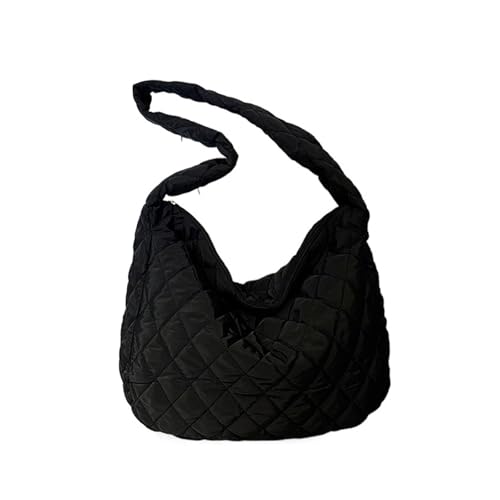 RRYPBOVG Taschen Damen Puffer Damen-Tragetasche mit Kapazität, leichte, mit Baumwolle gepolsterte, karierte Schulterhandtasche(Black) von RRYPBOVG