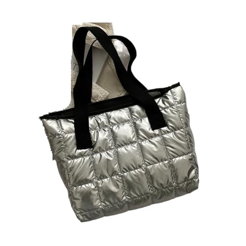 RRYPBOVG Taschen Damen Puffer Einkaufstasche aus Baumwolle mit großem Fassungsvermögen, warm, Daunen, Handtasche, tragbar(Silver) von RRYPBOVG