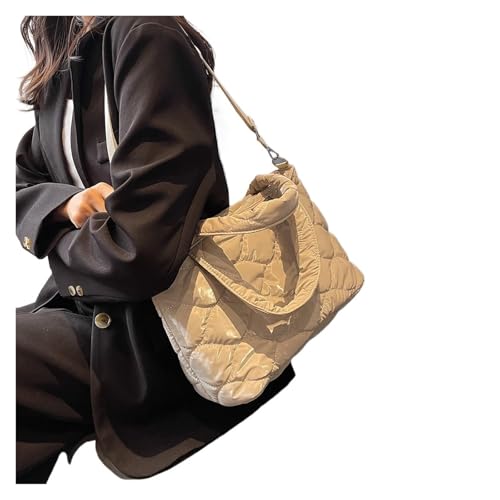 RRYPBOVG Taschen Damen Puffer Puffer Damen Baumwolle Gepolsterte Schulter Tasche Volltonfarbe Frauen Unten Tasche Gesteppte Tote Handtaschen(Beige) von RRYPBOVG