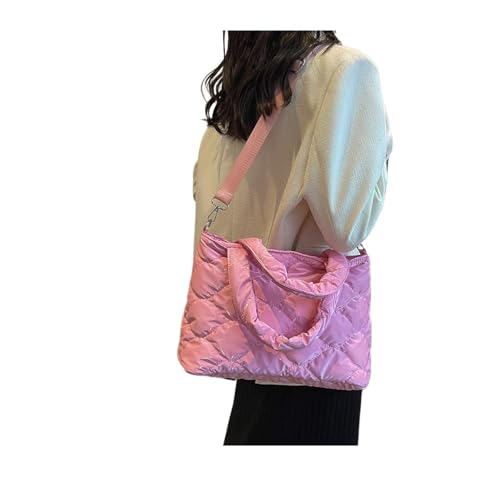 RRYPBOVG Taschen Damen Puffer Puffer Damen Baumwolle Gepolsterte Schulter Tasche Volltonfarbe Frauen Unten Tasche Gesteppte Tote Handtaschen(Pink) von RRYPBOVG