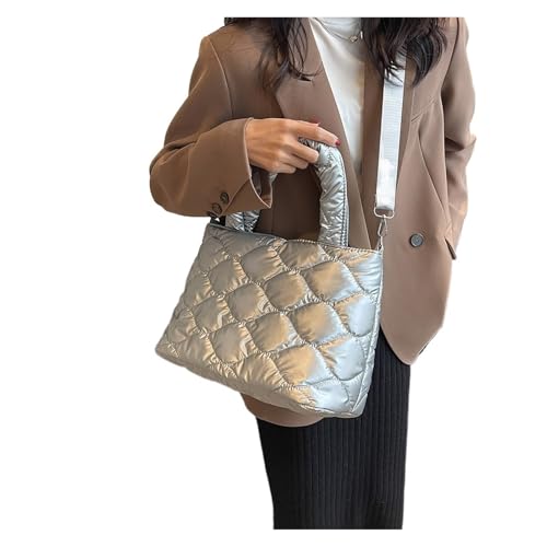 RRYPBOVG Taschen Damen Puffer Puffer Damen Baumwolle Gepolsterte Schulter Tasche Volltonfarbe Frauen Unten Tasche Gesteppte Tote Handtaschen(Silver) von RRYPBOVG