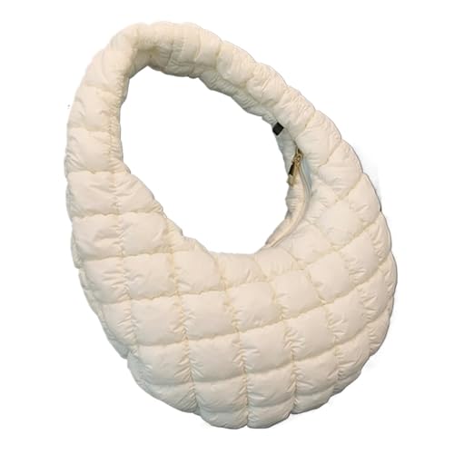 RRYPBOVG Taschen Damen Puffer Weiche Damen-Umhängetasche, vielseitig, wolkenförmig, plissiert, leicht, Daunen-Clutch, Tragetasche(White) von RRYPBOVG
