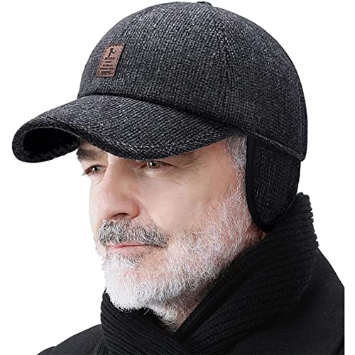 RRiody Winter-Baseballkappe für Herren, verstellbar, warm, für Outdoor-Sport, Golf, Mütze, Papa, Ohrenklappen, dick, 55-60 cm, schwarz, 7/7 3/8 von RRiody