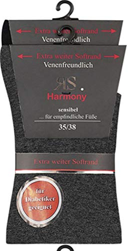 RS. Harmony 2 Paar Diabetikersocken Herren Senisibel Ganz Ohne Gummi - 31120 (Grau/Schwarz, 47-50) von RS. Harmony