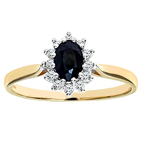 RS JEWELS Damenring Sterling-Silber 925 9 Karat (375) Gelbgold vergoldet Saphir Diamant von RS JEWELS