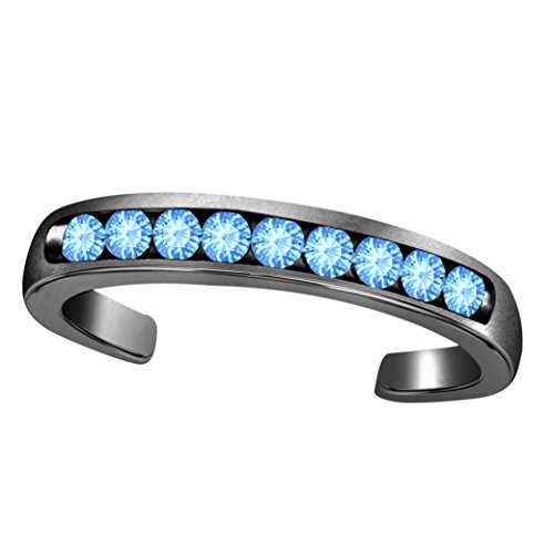 RS JEWELS Zehenring mit 14 Karat schwarzem Rhodium über 925er Sterlingsilber, mit blauem Topas und Zirkonia, verstellbare Größe von RS JEWELS