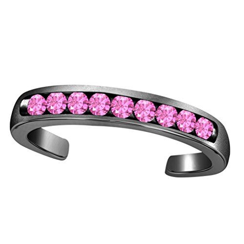 RS JEWELS Zehenring mit 14 Karat schwarzem Rhodium über 925er Sterlingsilber, mit rosa Saphir, Zirkonia, verstellbare Größe von RS JEWELS