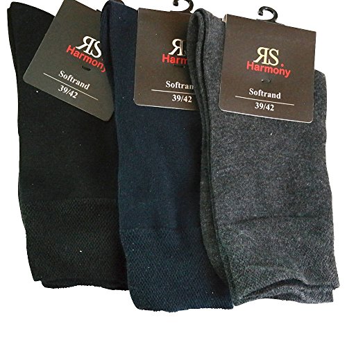 6 Paar Socken Pia RS Harmony Herrensocken ohne Naht Softrand Bw (39-42, Schwarz/Blau/Grau) von RS pia Harmony