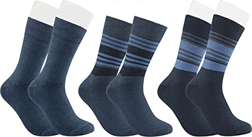 RS. Harmony Business-Socken mit Design für Herren, Komfortbund ohne Gummidruck, extra feiner Stoff und sehr flache Zehennaht durch Handkettelung, 3 Paar, marine-jeans mit Ringel, 43-46 von RS. Harmony