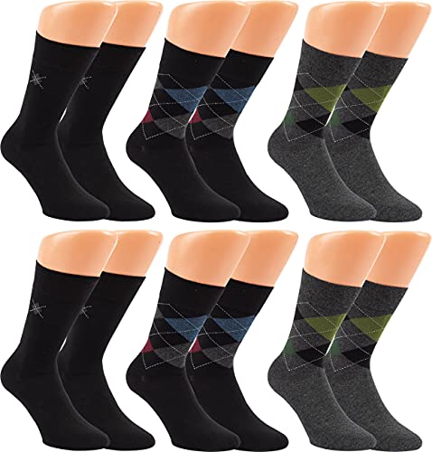 RS. Harmony Business-Socken mit Design für Herren, Komfortbund ohne Gummidruck, extra feiner Stoff und sehr flache Zehennaht durch Handkettelung, 6 Paar, schwarz, anthrazit mit buntem Karo, 39-42 von RS. Harmony