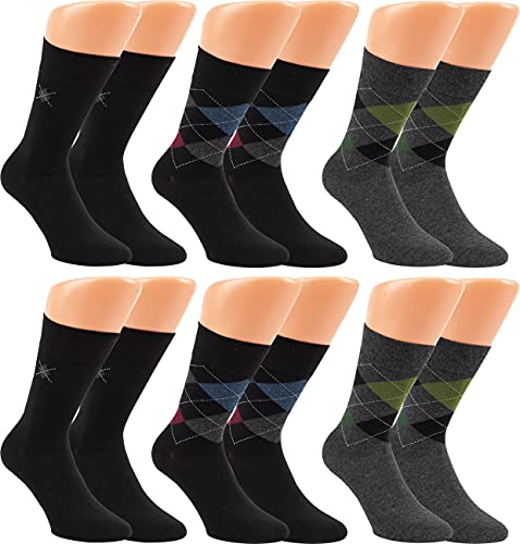 RS. Harmony Business-Socken mit Design für Herren, Komfortbund ohne Gummidruck, extra feiner Stoff und sehr flache Zehennaht durch Handkettelung, 6 Paar, schwarz, anthrazit mit buntem Karo, 43-46 von RS. Harmony