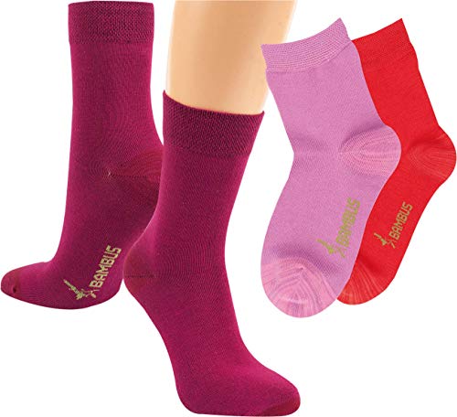 RS. Harmony Kinder Socken Bambus, verstärkte Belastungszonen, extra weich auf der Haut, atmungsaktiv, für Mädchen und Jugendliche | rosé, pink, bordeaux | 19-22 | 3 Paar von RS. Harmony