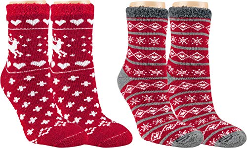 RS. Harmony | Kuschelsocken für Damen | Weihnachtszeit Thermo | 2 Paar | rot-anthrazit | 39-42 von RS. Harmony