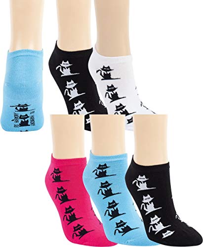 RS. Harmony | Sneaker Socken bunte Katze für Damen | 6 Paar | schwarz, pink, weiß, hellblau - gemischt | 35-38 von RS. Harmony