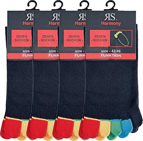 RS. Harmony | Zehenstrümpfe | Zum Zehen Wackeln | 4 Paar | schwarz mit bunten Zehen | 36/41 von RS. Harmony
