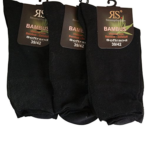 RS 6 Paar Socken Bambus Softrand Schwarz Blau Grau Beige Braun (39-42, Schwarz) von RS