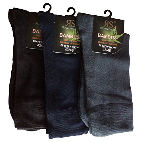 RS 6 Paar Socken Bambus Softrand Schwarz Blau Grau Beige Braun (43-46, Schwarz-Blau-Grau) von RS