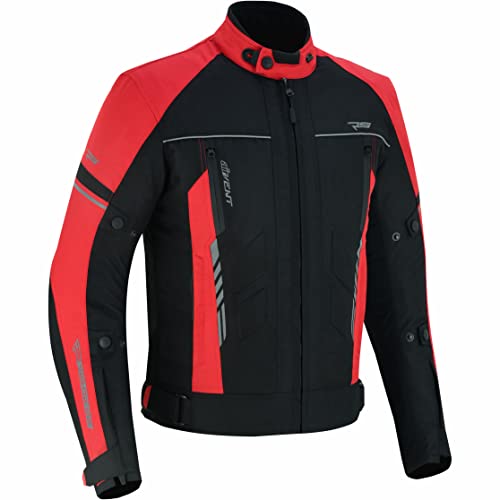 RS Motosports VIGOR GP+ Textil Motorradjacke für Herren Ganzjahresjacke Wasserdicht CE Gepanzert Herausnehmbares Futter Bikerjacke, schwarz / rot, XL von RS