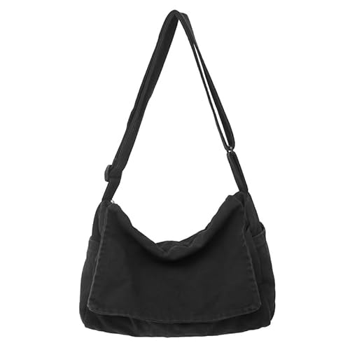 Umhängetasche aus Segeltuch für Damen und Herren, Hobo-Tasche, lässige Umhängetasche, große Canvas-Schultertasche, Schwarz, Casual Umhängetasche aus Segeltuch für Damen und Herren, Hobo-Tasche, lässige Umhängetasche, große Canvas-Schultertasche, Schwarz, Casual von RSGMU