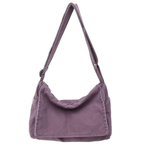 Umhängetasche aus Segeltuch für Damen und Herren, Hobo-Tasche, lässige Umhängetasche, große Canvas-Schultertasche, Violett Umhängetasche aus Segeltuch für Damen und Herren, Hobo-Tasche, lässige Umhängetasche, große Canvas-Schultertasche, Violett von RSGMU