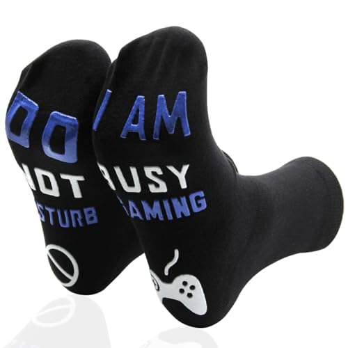 RSHVSMS Neuheit Männer Frauen Lustige Socken, Fun Spiel Socken, super coole Buchstabe Spiel Baumwollsocken, hohe Elastizität Größen 38-45,das beste Geschenk für Teenager Spieler (Schwarz) von RSHVSMS