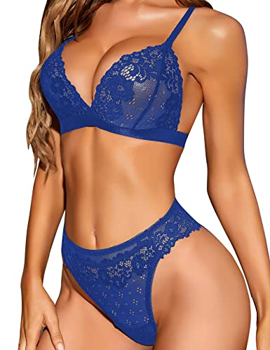 RSLOVE Sexy Dessous-Set, Damen-Dessous, 2-teilig, Dessous, Spitze, Nachtwäsche, Unterwäsche, blau, 36 von RSLOVE