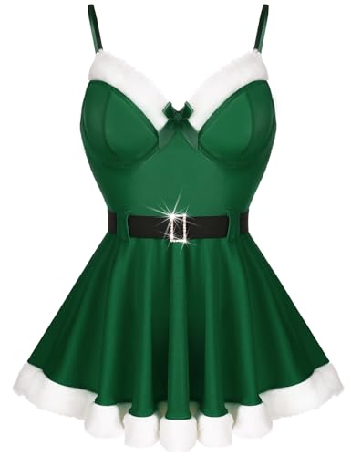 RSLOVE Sexy Weihnachtsdessous für Frauen Santa Babydoll Chemise Nachtwäsche Kleid Teddy Grün L von RSLOVE