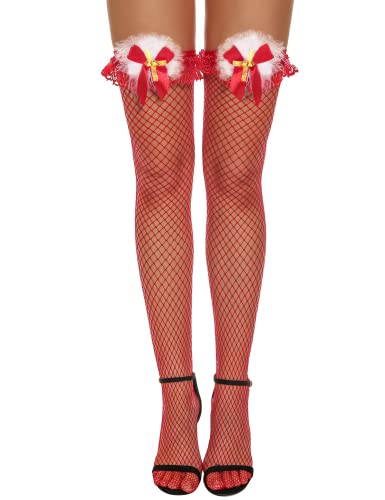 RSLOVE Weihnachts Glocken Strumpf Spitzen Overknee Sexy Santa Strümpfe Rote Strumpfhosen Style-2 von RSLOVE