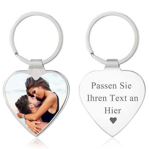RSQGT SchlüSselanhäNger Personalisiert mit Foto Bild, Doppelseitiger SchlüSselanhäNger mit Gravurtext, Personalisierte Schlüsselanhänger-Geschenke für Freund und Freundin von RSQGT